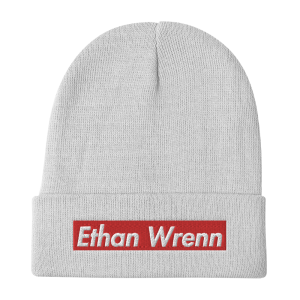 Ethan Wrenn Embroidered Red Box-Logo Beanie